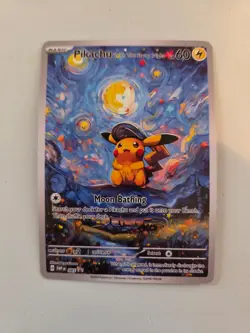 Pokemon Pikachu Starry Night Van Gogh Black Star Promo Fan Art Custom Card - Image 1