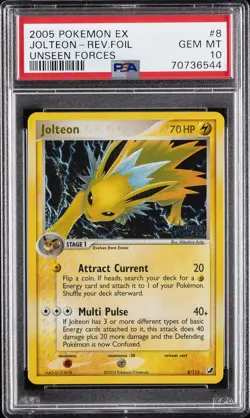 2005 POKEMON EX UNSEEN FORCES #8 JOLTEON-REVERSE FOIL PSA 10 - Image 1