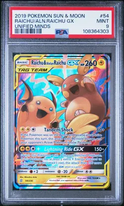 Raichu & Alolan Raichu Gx 54/236 Unified Minds Pokemon PSA 9 - Image 1