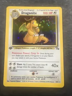 Pokemon Fossil 1st Edition Dragonite Holo Card 4/62 NM- Condition - Image 1
