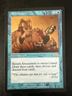 Attunement Urza's Saga Regular MTG Magic the Gathering Blue Enchantment Rare - Image 1