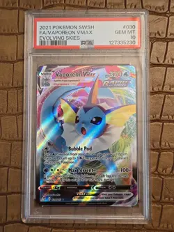 Pokemon TCG Vaporeon VMAX Evolving Skies 030/203 Holo Ultra Rare PSA 10 - Image 1