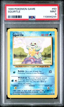 Squirtle 1999 Pokemon Game #63 PSA 9 NEW SLAB - Image 1