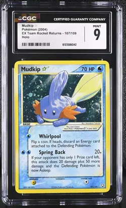 CGC 9 MINT Mudkip Gold Star EX Team Rocket Returns 107/109 Holo Pokemon Card - Image 1