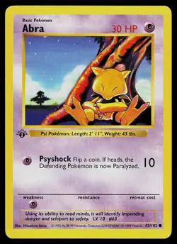 Pokemon Card - Abra Base Set (Shadowless) 43/102 Common 1st Edition - Image 1
