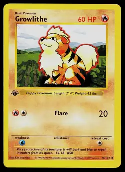 Pokemon Card - Growlithe Base Set (Shadowless) 28/102 Uncommon 1st Edition - Image 1