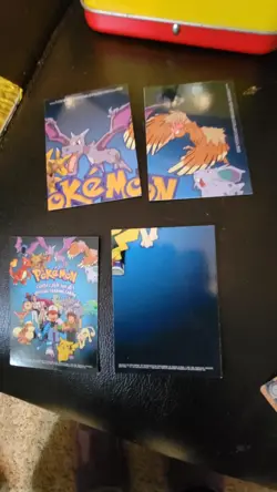 Pokemon cards w/ metal box. 64 cards, 157 hologram, 8 wrappers 1996 era - Image 2