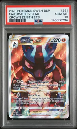 2023 POKEMON SWSH BLACK STAR PROMO #291 FULL ART/LUCARIO VSTAR PSA 10 - Image 1