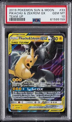 2019 POKEMON SUN & MOON TEAM UP #33 PIKACHU & ZEKROM GX PSA 10 - Image 1