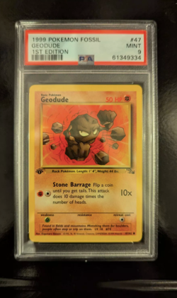 PSA 9 MINT 1999 1ST EDITION FOSSIL POKEMON GEODUDE 48/62 #48 WOTC GRADED - Image 1