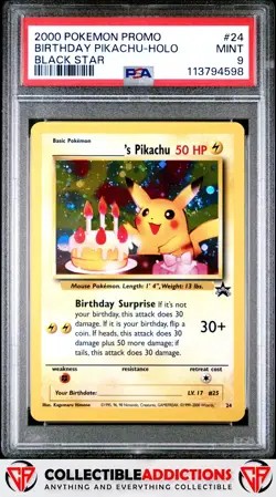 2000 Pokemon Promo Black Star #24 Birthday Pikachu Holo Swirl PSA 9 - Image 1