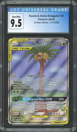 2019 Pokemon Unified Minds Rowlet & Alolan Exeggutor GX 215/236 CGC 9.5 - Image 1