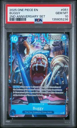 2025 ONE PIECE ENGLISH VERSION 2ND ANNIVERSARY SET BUGGY PSA 10 OP09-051 OPTCG - Image 1