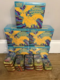 Pokemon TCG: x5 Ascended Heroes ETB & 14 Mini Tins Bundle New Sealed - Image 1