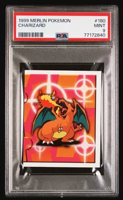 Pokemon 1999 Charizard #180 Merlin Sticker PSA 9 Mint - Image 1