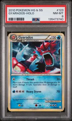 Pokemon 2010 HGSS Base Set Red Gyarados Holo Rare #123/123 PSA 8 - Image 1