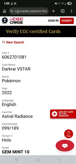 2022 Pokemon Astral Radiance Darkrai VSTAR Holo #099 CGC 10 GEM MINT - Image 3