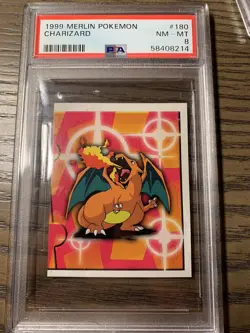 1999 Merlin Pokemon Charizard #180 Sticker PSA 8 - Image 1