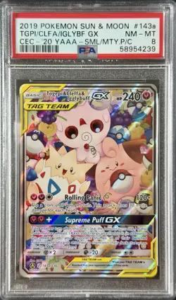 2019 POKEMON #143A/236 TOGEPI CLEFFA IGGLYBUFF GX TAG TEAM ALT ART PSA 8 - Image 1