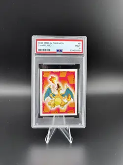 PSA 9 MINT 1999 Merlin Pokemon Charizard Sticker #6 Slab Low Pop 65 - Image 1