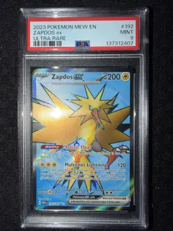 POKEMON 151 PSA MINT 9 ZAPDOS EX FULL ART 192/165 ULTRA RARE - Image 1