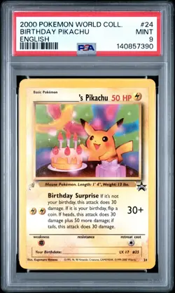 2000 POKEMON PIKACHU WORLD COLL ENGLISH #24 BIRTHDAY PIKACHU PSA 9 - Image 1