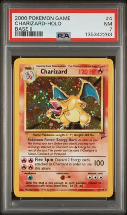 2000 Pokemon Base Set 2 Holo #4 Charizard PSA 7 - Image 1