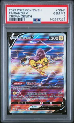 2023 POKEMON SWORD & SHIELD CROWN ZENITH #GG41 FULL ART/RAIKOU V PSA 10 - Image 1