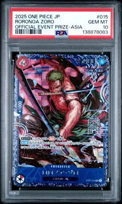 2025 ONE PIECE JPN PROMOS OFFICIAL EVENT PRIZE-ASIA #015 RORONOA ZORO PSA 10 - Image 1