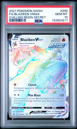 2021 POKEMON SWORD & SHIELD CHILLING REIGN SECRET FULL ART/BLAZIKEN VMAX PSA 10 - Image 1
