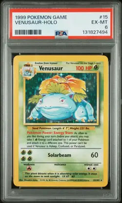 Venusaur Pokemon TCG Base Set 15/102 Holo Unlimited Rare PSA 6 EX-MT 1999 WOTC - Image 1