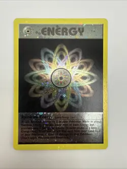 Rainbow Energy WOTC League Promo Rare Holo Swirl Vintage Pokemon Card - Image 3