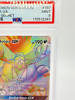2019 Pokemon S&M Team Up Hoopa GX Rainbow Secret Rare #187 | PSA 9 MINT - Image 3