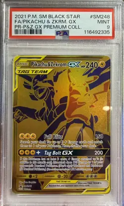 2021 POKEMON SM BLACK STAR PROMO #SM248 FULL ART/PIKACHU & ZEKROM GX PSA 9 - Image 1