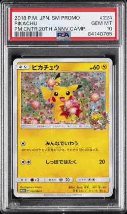 2018 POKEMON JPN SM PROMO POKEMON CENTER 20TH ANV CAMPAIGN #224 PIKACHU PSA 10 - Image 1