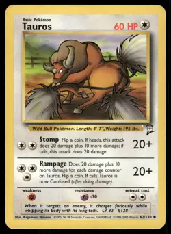 Tauros 62/130 Base Set 2 Pokemon TCG trading card - Image 1