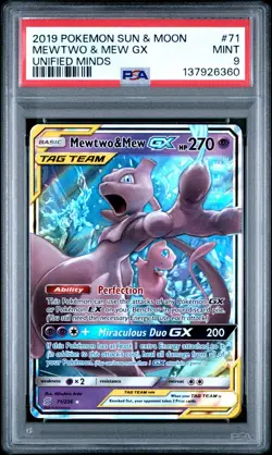 PSA 9 MINT 2019 POKEMON SUN & MOON UNIFIED MINDS #71 MEWTWO & MEW GX - Image 1