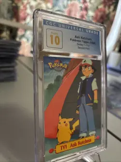 Ash Ketchum Pokemon Topps 1999 Series 1-TV1 Second Print (population 5) Grade 10 - Image 2