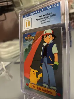 Ash Ketchum Pokemon Topps 1999 Series 1-TV1 Second Print (population 5) Grade 10 - Image 3