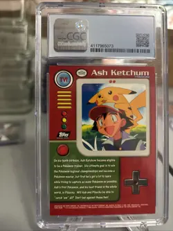 Ash Ketchum Pokemon Topps 1999 Series 1-TV1 Second Print (population 5) Grade 10 - Image 4