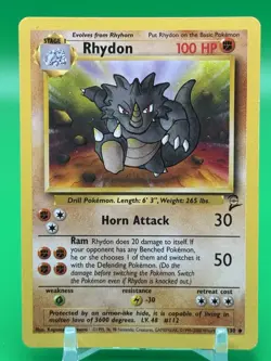 Rhydon 59/130 Uncommon Base Set 2 Pokemon 2000 Vintage WOTC MP Free Ship L1 - Image 1