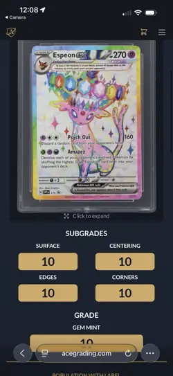 Pokemon Espeon EX 175 Black Star Promo ACE 10 Gem Mint PERFECT SUBGRADES - Image 3