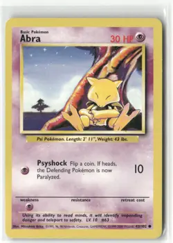 Pokemon 4th Print Abra Common Base Set 043/102 NM - Image 1