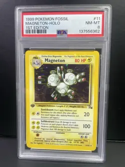 1999 POKEMON FOSSIL 1ST ED #11 MAGNETON-HOLO PSA 8 - Image 1