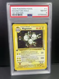 1999 POKEMON FOSSIL 1ST ED #11 MAGNETON-HOLO PSA 8 - Image 2