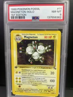 1999 POKEMON FOSSIL 1ST ED #11 MAGNETON-HOLO PSA 8 - Image 3