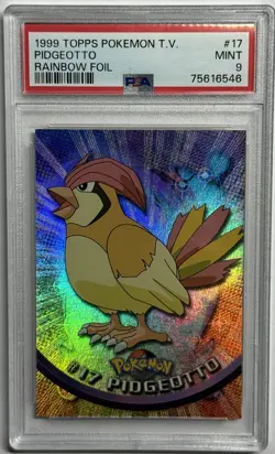 1999 Topps Pokemon TV #17 Pidgeotto Rainbow Foil Blue Logo PSA 9 - Image 1