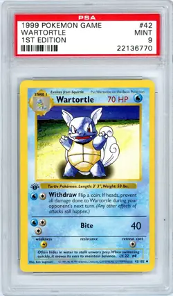 Pokemon Wartortle #42 Base Set 1st Edition Shadowless PSA 9 Mint - Image 1
