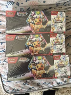 3X Pokemon TCG Prismatic Evolutions Surprise Box& Booster Bundle Sams Club - Image 1
