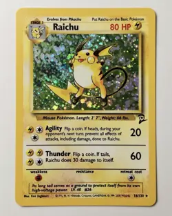 Raichu 16/130 Base Set 2 Holo Rare 2000 Stage 1 80 HP Pokemon TCG Card - Image 1